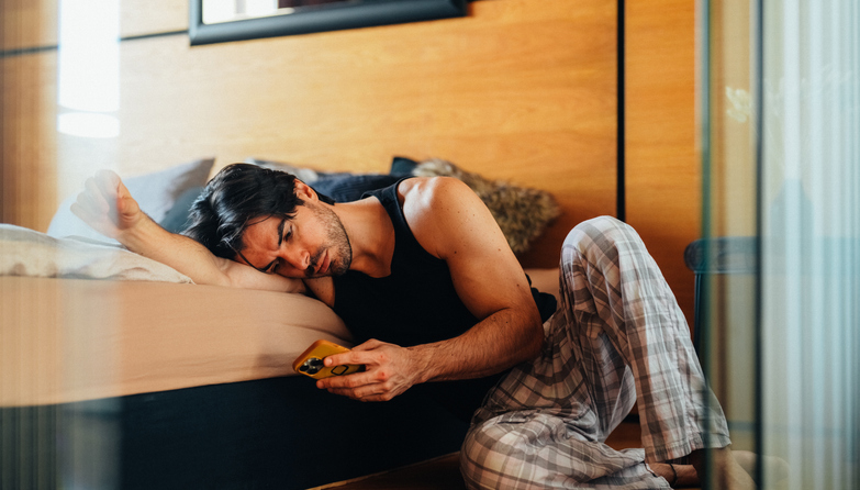 Sad man on phone